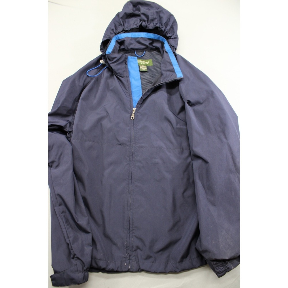 Eddie‎ Bauer Polyester Rain Jacket Full Zip Hooded Vented Blue Medium